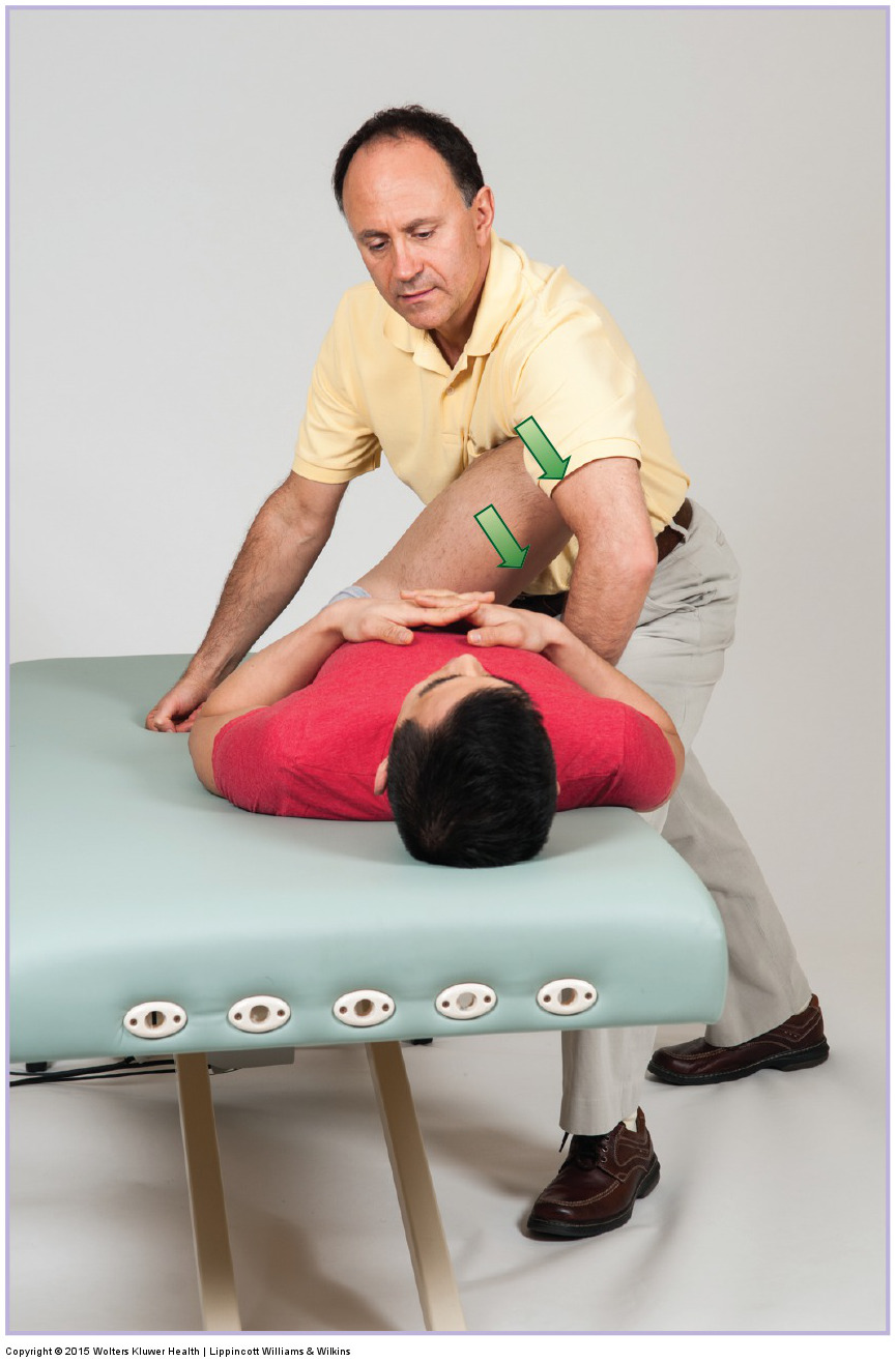therapist-assisted horizontal adduction stretch for the piriformis for piriformis syndrome