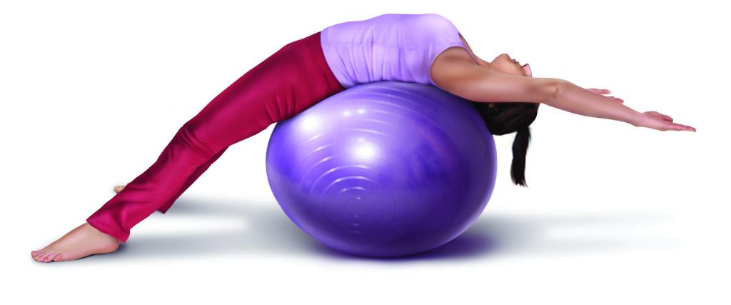extension mobilization stretch for the thoracic spine on an exercise ball