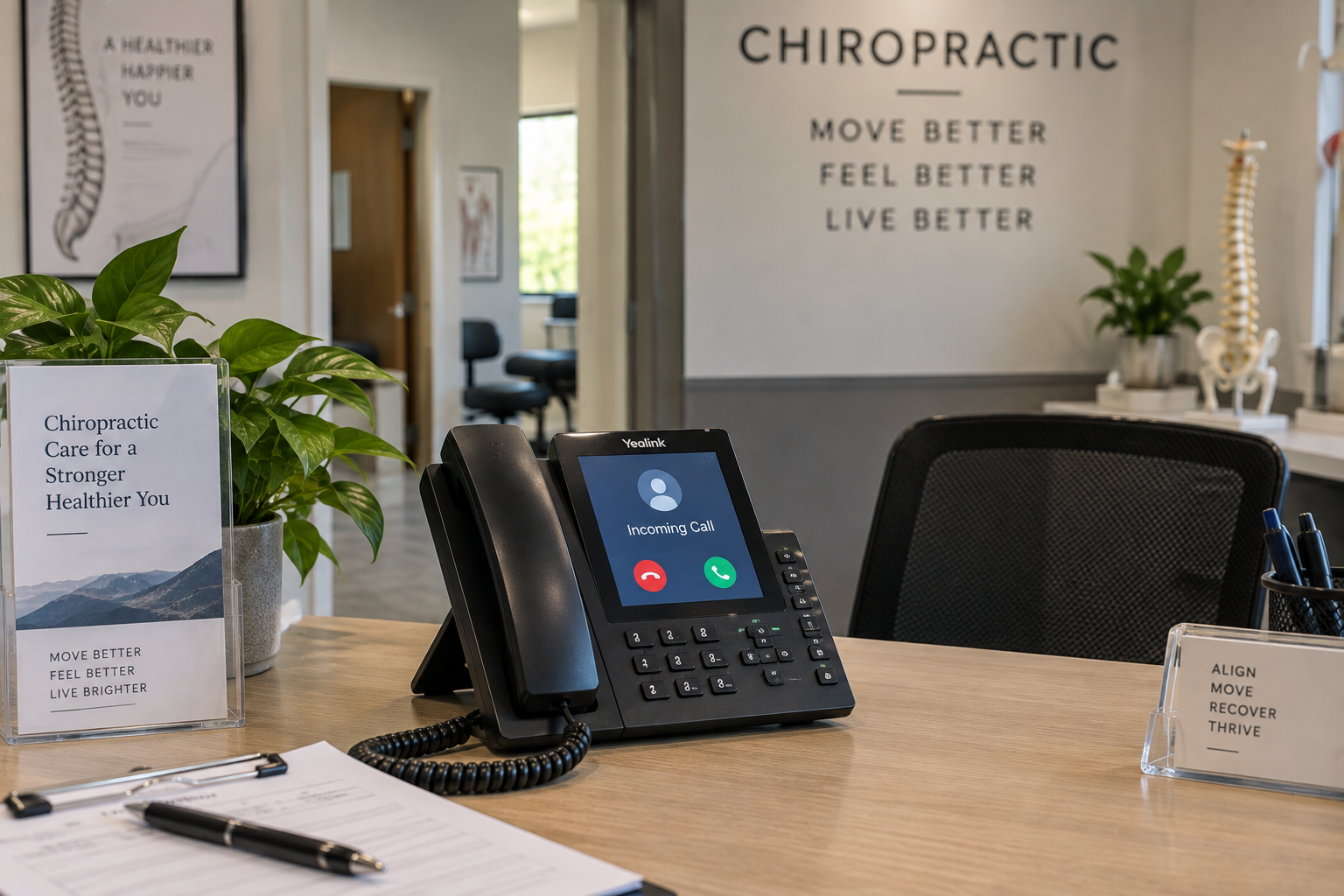 An unattended clinic reception desk during a treatment session.